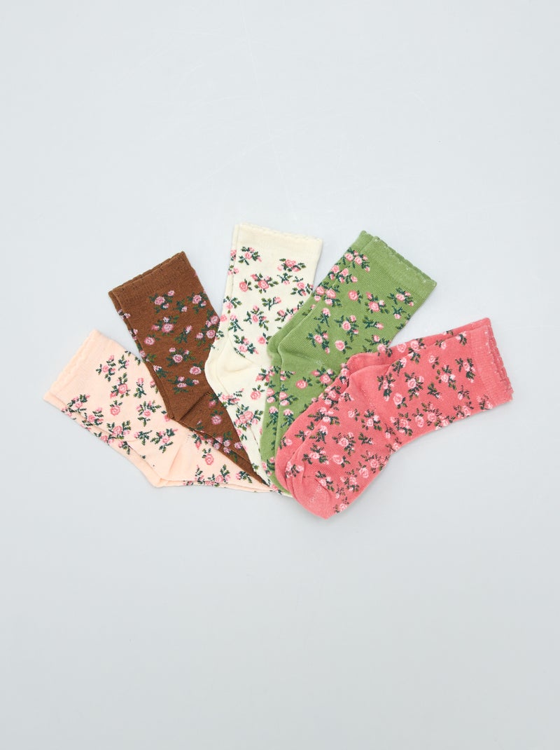 Lot de 5 paires de chaussettes imprimé fleuri Rose- - Kiabi
