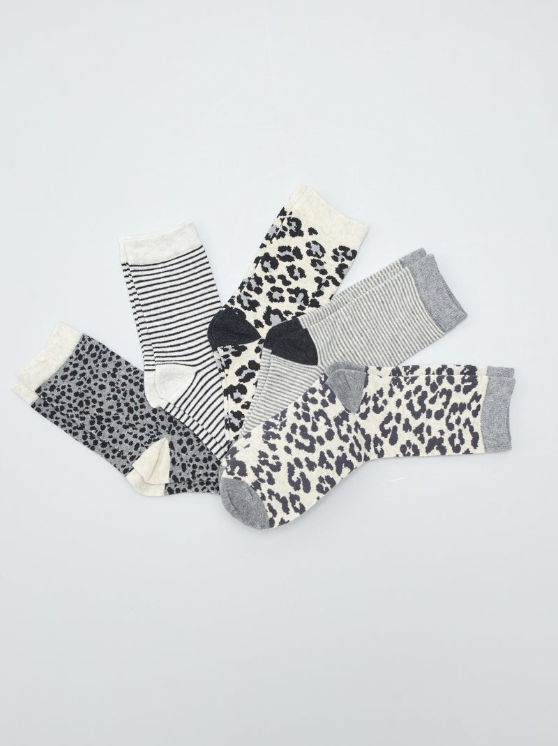 Lot de 5 paires de chaussettes imprimé léopard Gris - Kiabi