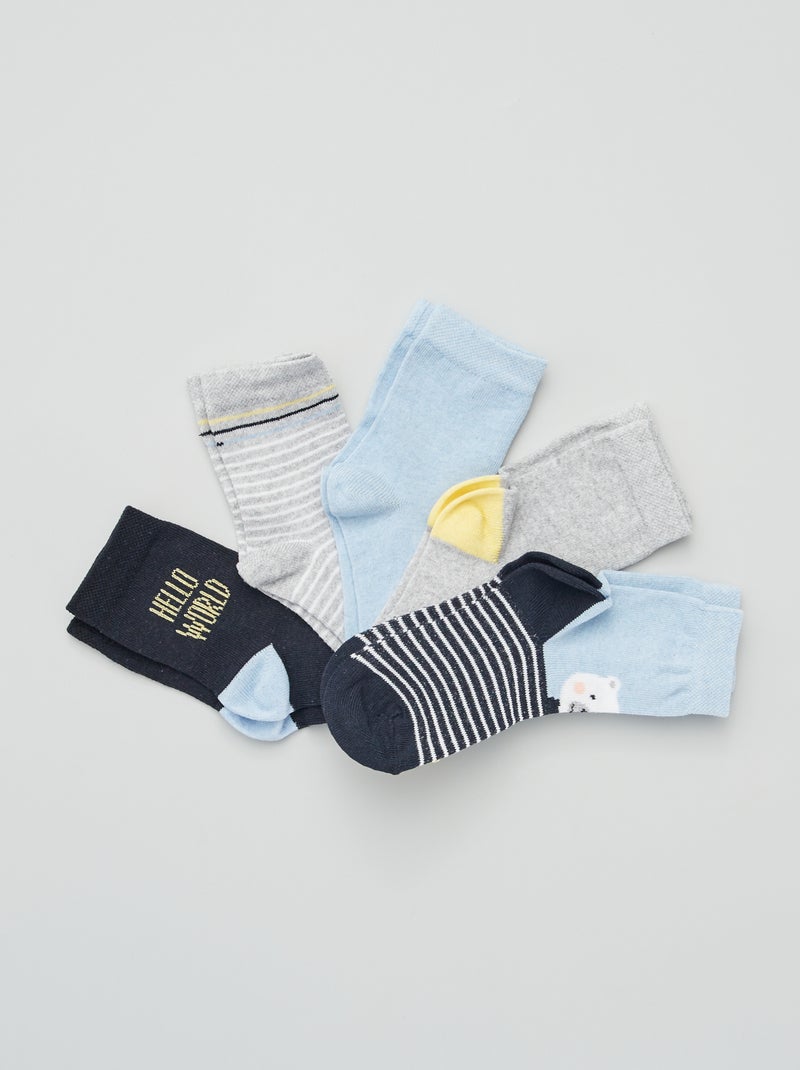 Lot de 5 paires de chaussettes imprimées bleu - Kiabi