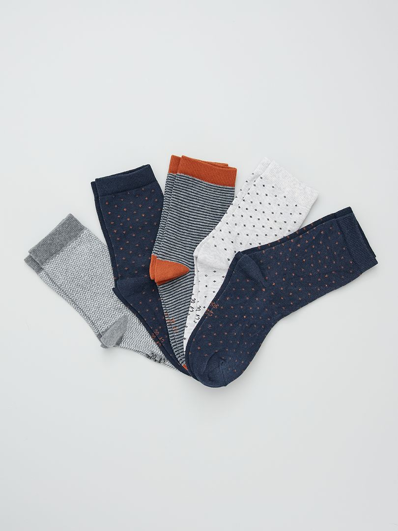 Lot de 5 paires de chaussettes imprimées bleu/gris/marron - Kiabi