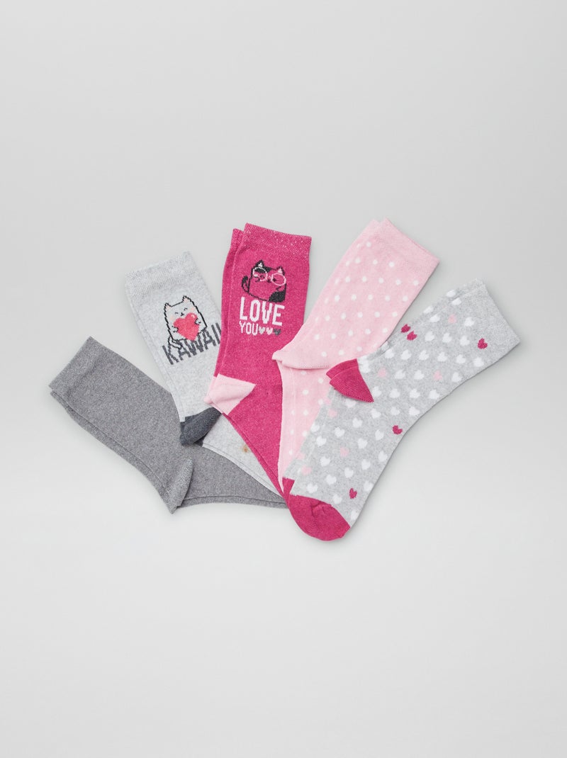 Lot de 5 paires de chaussettes imprimées Gris - Kiabi