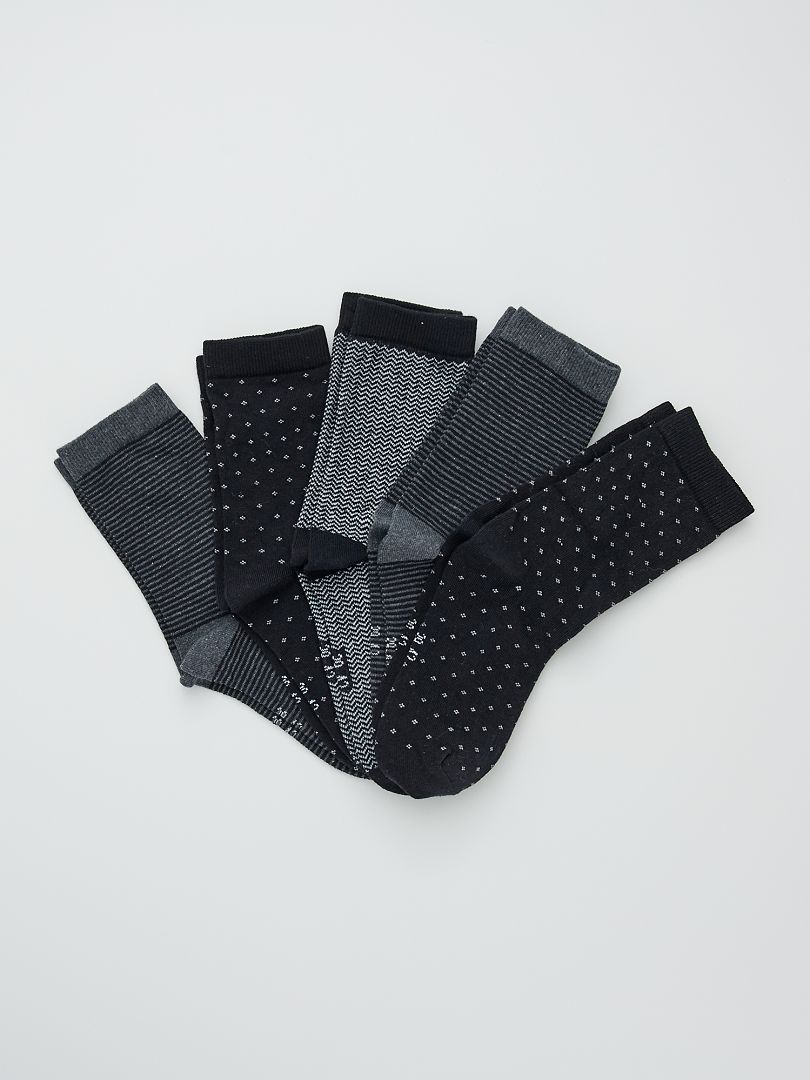 Lot de 5 paires de chaussettes imprimées gris/noir - Kiabi