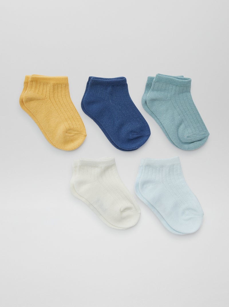 Lot de 5 paires de chaussettes invisibles Bleu/jaune - Kiabi