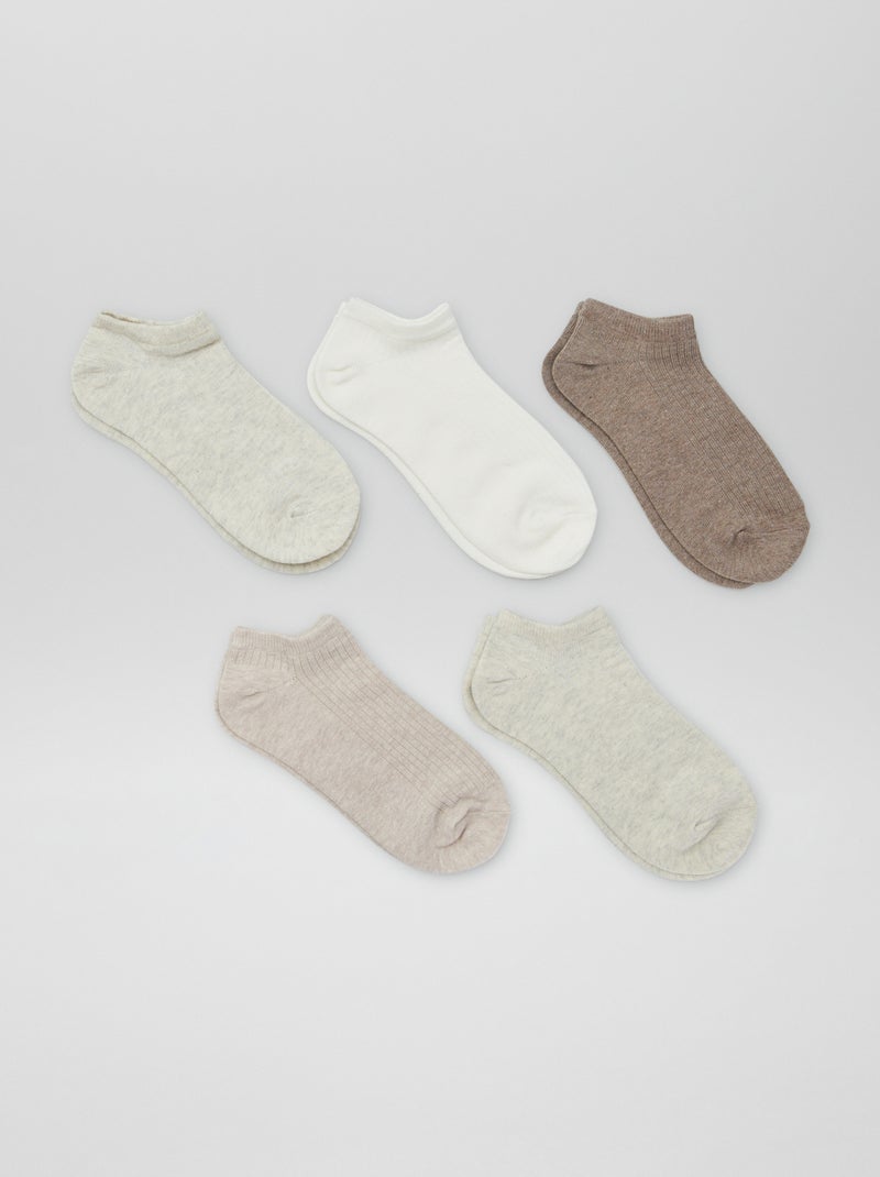 Lot de 5 paires de chaussettes invisibles femme en coton Beige/taupe - Kiabi