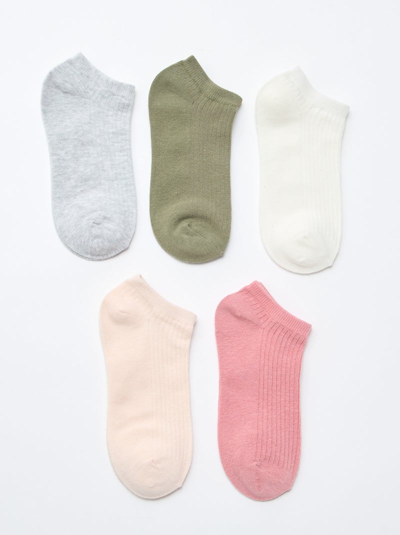 Lot de 5 paires de chaussettes invisibles femme en coton Rose - Kiabi