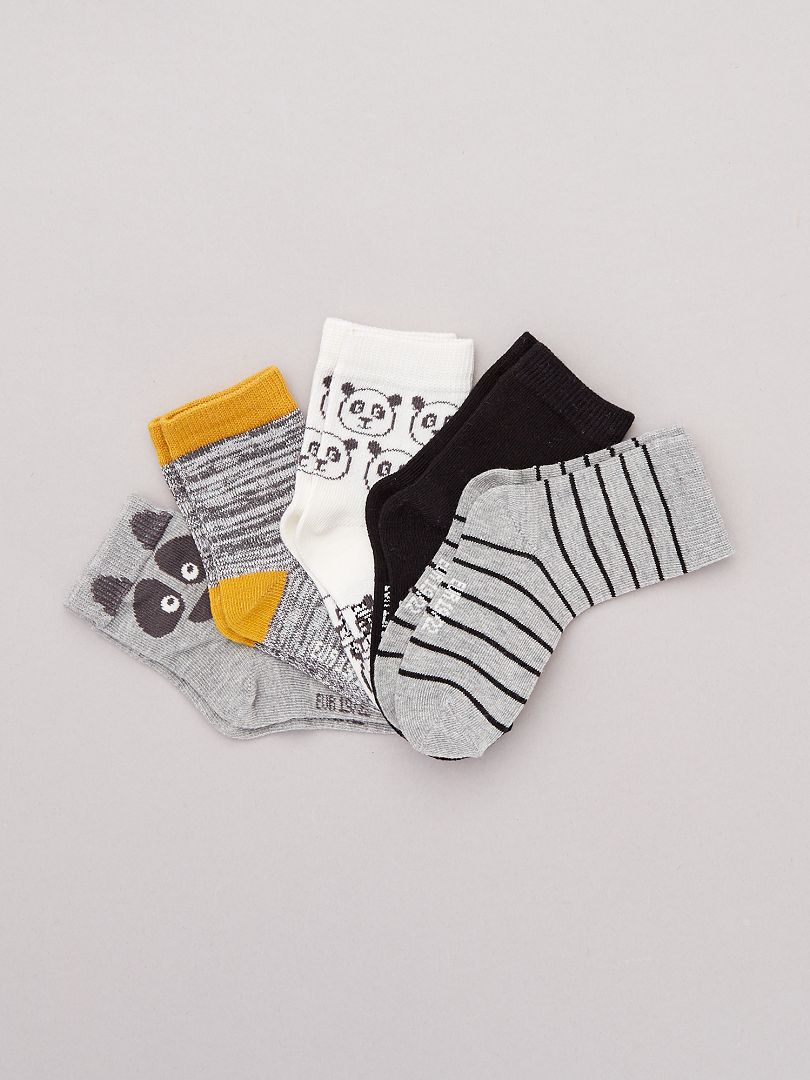 Lot de 5 paires de chaussettes motifs fantaisie gris Panda - Kiabi