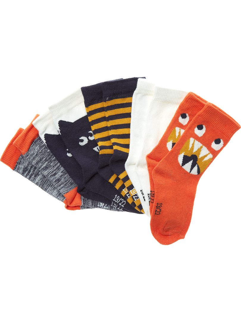 Lot de 5 paires de chaussettes motifs fantaisie orange/marine Monstres - Kiabi