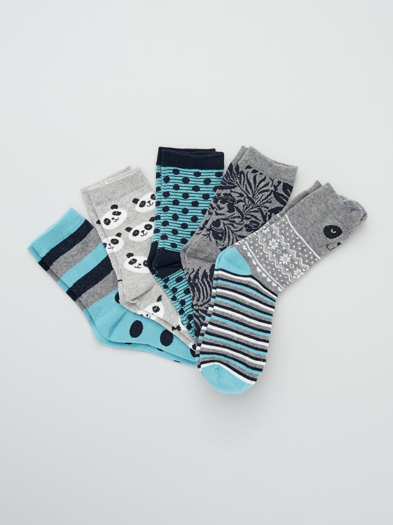 Lot de 5 paires de chaussettes 'Panda' bleu/gris - Kiabi