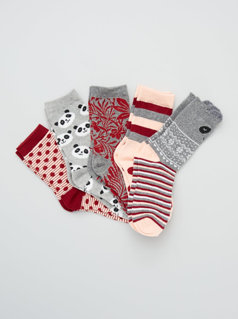 Lot de 5 paires de chaussettes 'Panda' rose/gris - Kiabi