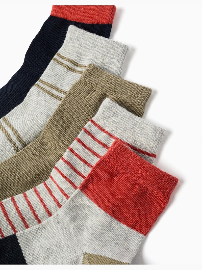 Lot de 5 paires de chaussettes rayées Gris Orange Bleu - Kiabi