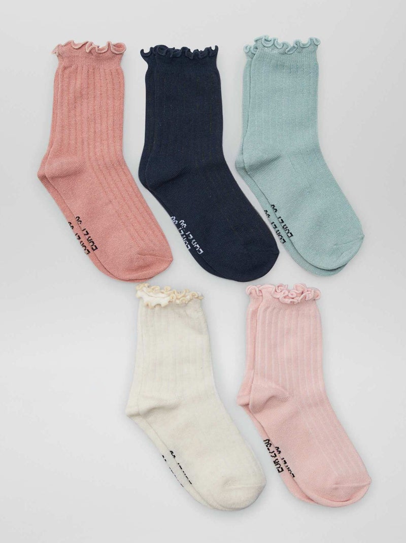 Lot de 5 paires de chaussettes Rose/bleu/beige - Kiabi