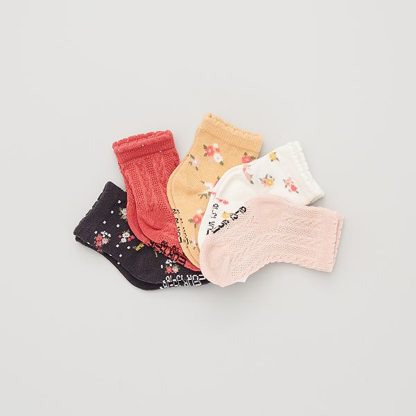 Lot De 5 Paires De Chaussettes Bebe Fille Rose Gris Jaune Fleurs Kiabi 6 00