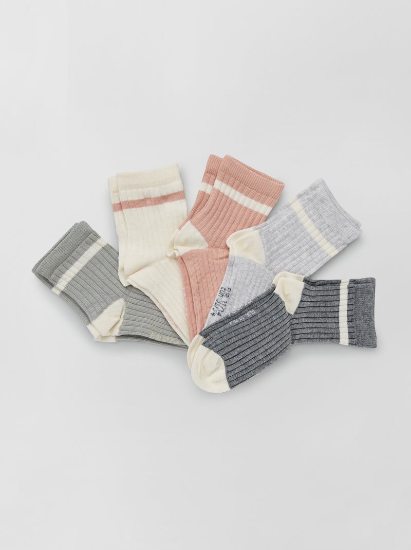 Lot de 5 paires de chaussettes rose/vert/blanc/bleu/gris - Kiabi