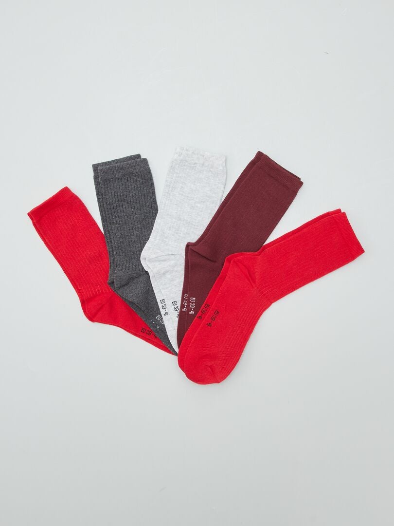 Lot de 5 paires de chaussettes Rouge/gris - Kiabi