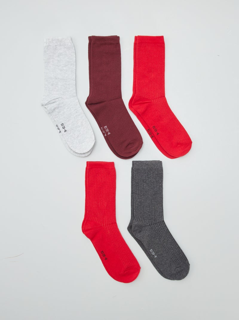 Lot de 5 paires de chaussettes Rouge/gris - Kiabi