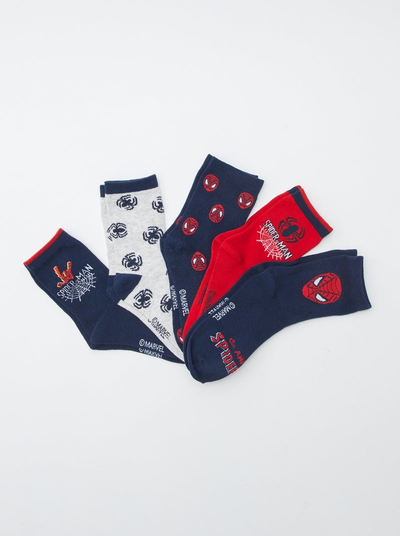 Lot de 5 paires de chaussettes 'Spiderman' Bleu/rouge/gris - Kiabi
