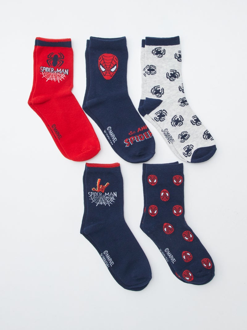 Lot de 5 paires de chaussettes 'Spiderman' Bleu/rouge/gris - Kiabi