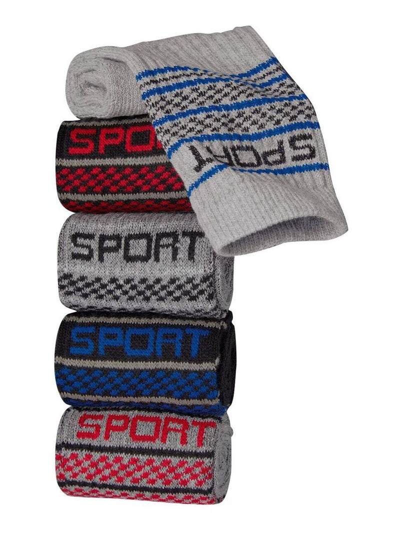 Lot de 5 Paires de Chaussettes Sport Mi-hautes  - ATLAS FOR MEN Gris Blanc Noir - Kiabi