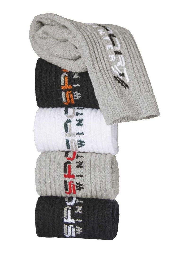 Lot de 5 Paires de Chaussettes Sport Winter  - ATLAS FOR MEN Blanc Gris Noir - Kiabi