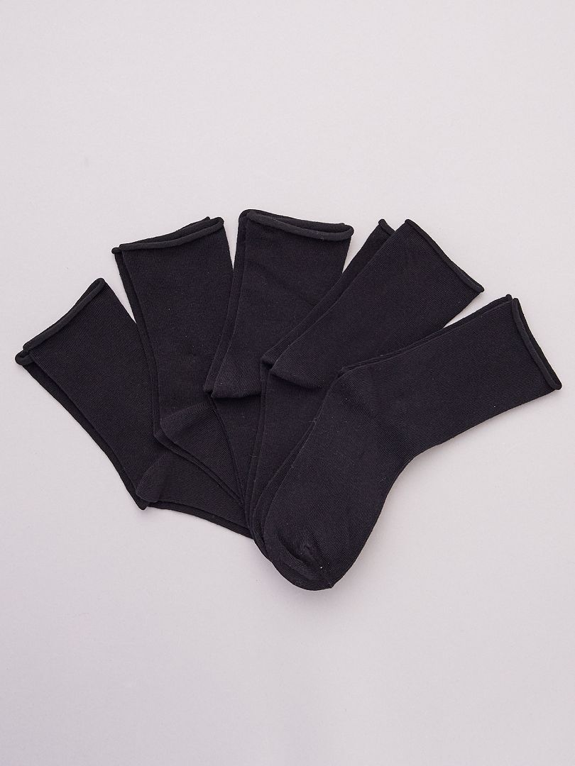 Lot de 5 paires de chaussettes unies en coton bio noir - Kiabi