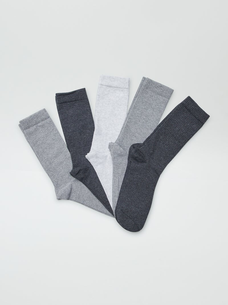 Lot de 5 paires de chaussettes unies GRIS - Kiabi