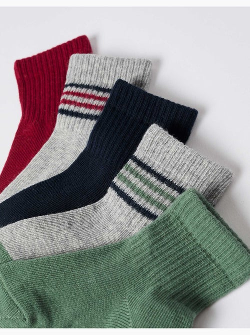 Lot de 5 paires de chaussettes unies/à rayures - Kiabi