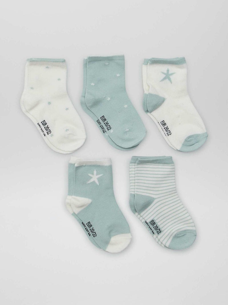 Lot de 5 paires de chaussettes Vert/blanc - Kiabi