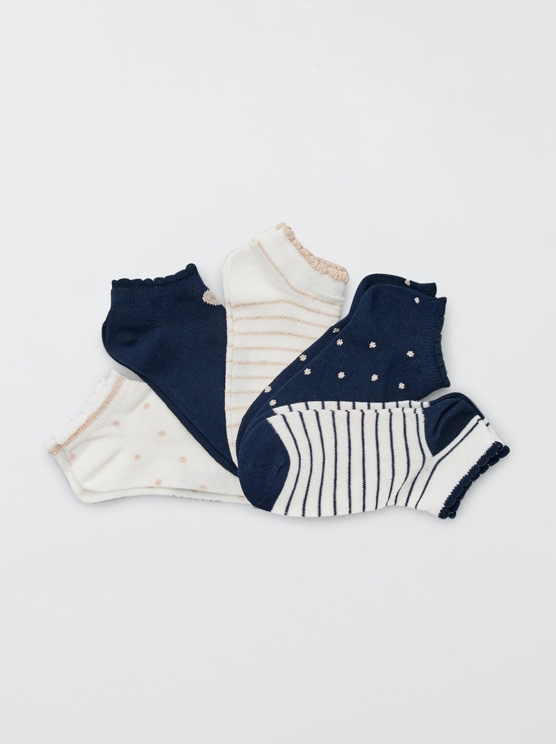 Lot de 5 paires de socquettes blanc/bleu marine - Kiabi
