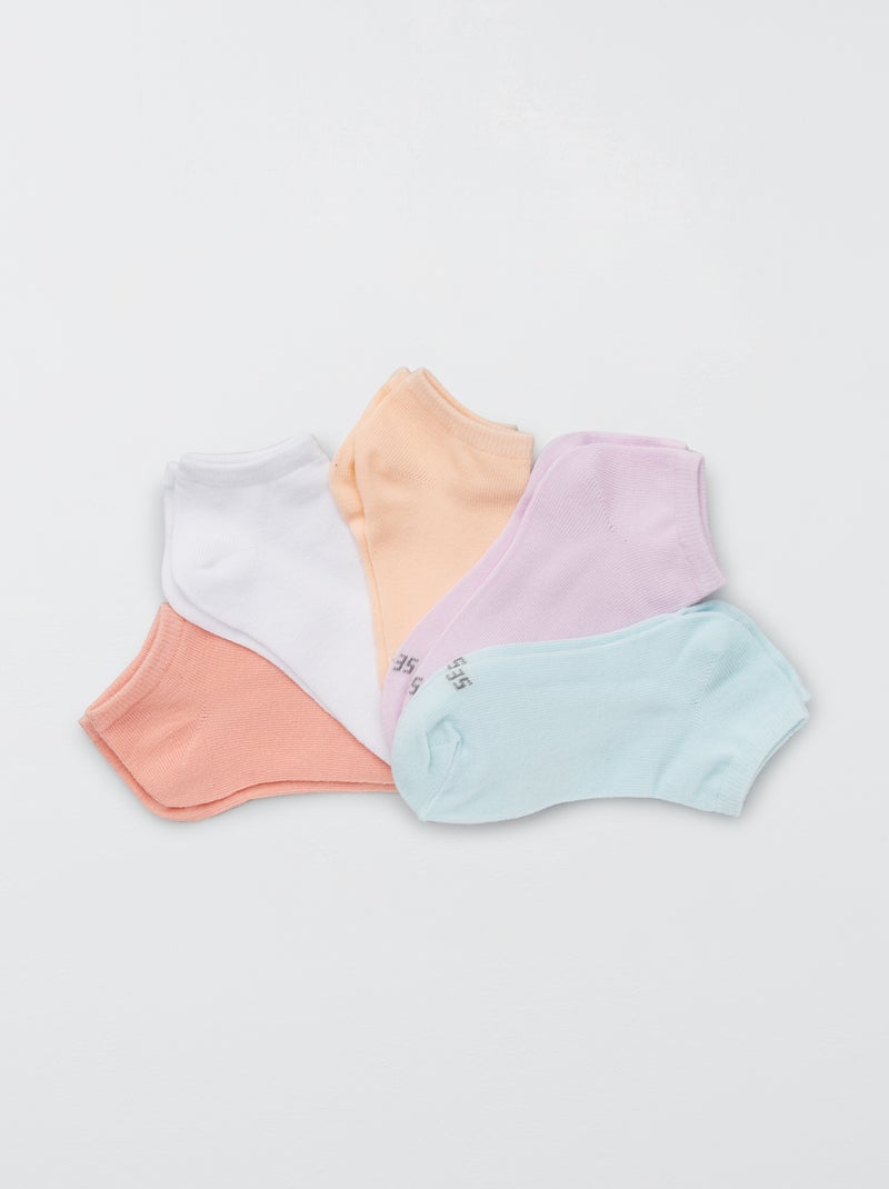 Lot de 5 paires de socquettes corail/rose/blanc - Kiabi