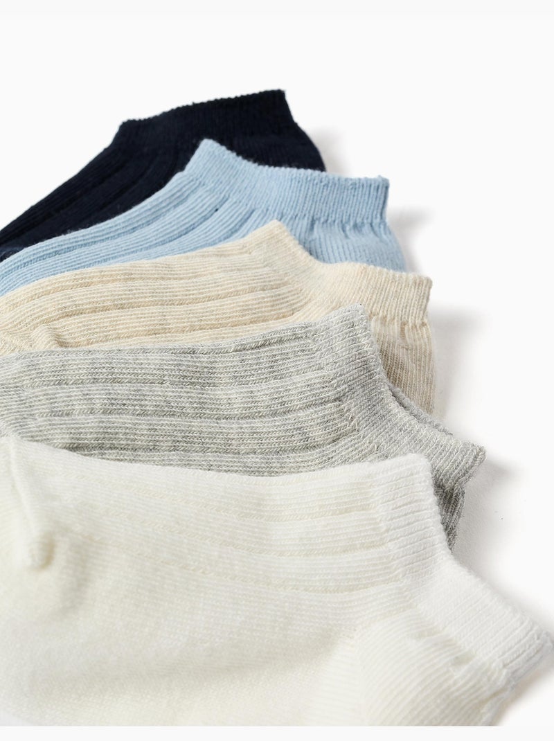 Lot de 5 paires de socquettes côtelées Bleu Beige Gris - Kiabi