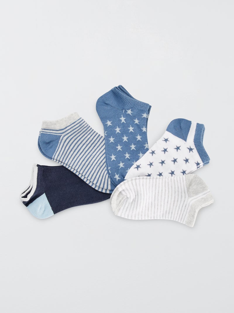 Lot de 5 paires de socquettes fantaisie Bleu/blanc/gris - Kiabi