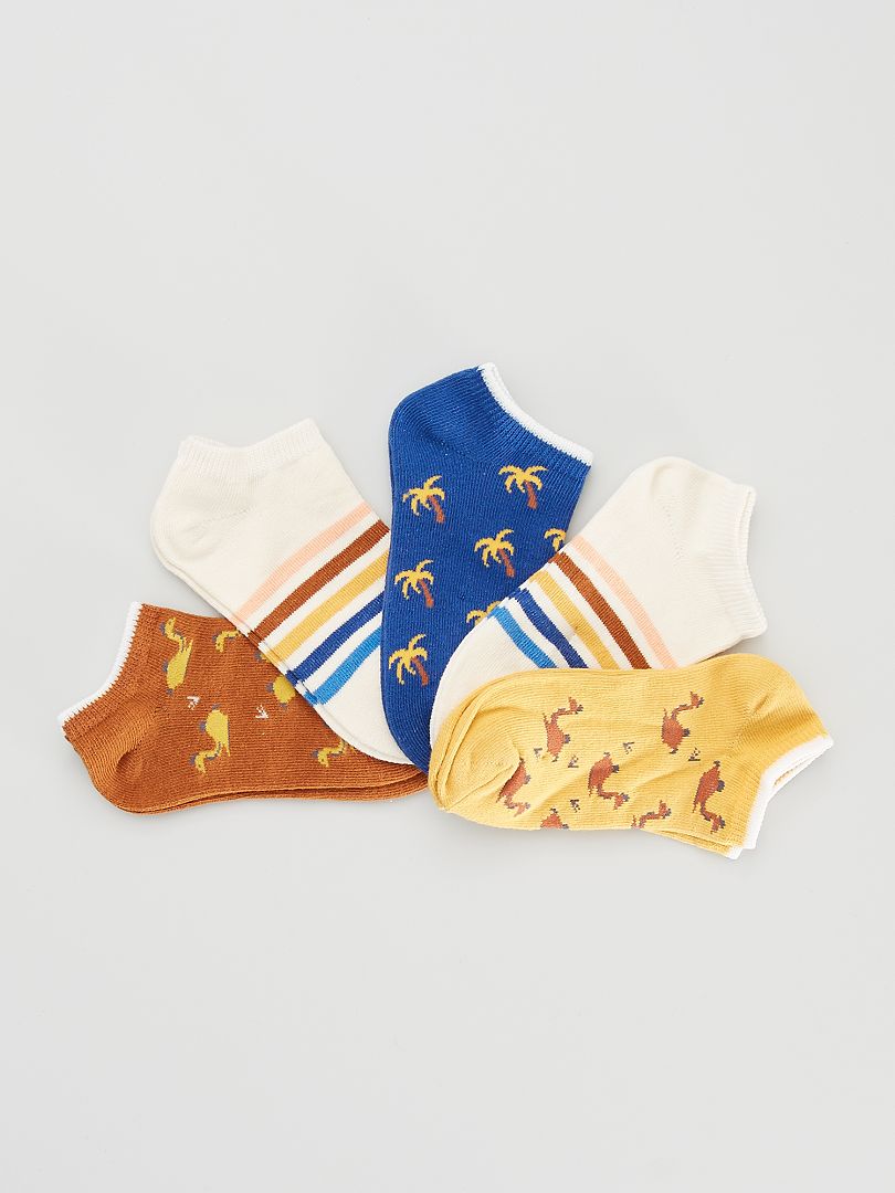 Lot de 5 paires de socquettes fantaisie Camel/bleu/jaune - Kiabi