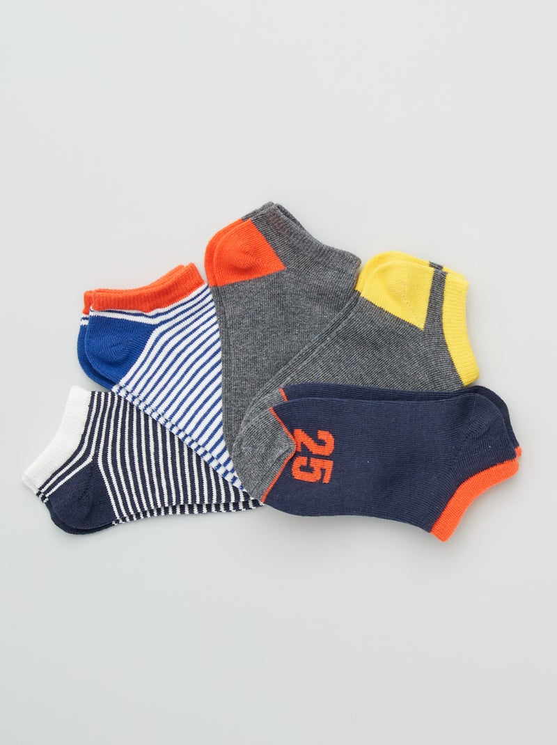 Lot de 5 paires de socquettes fantaisie Gris/jaune/orange - Kiabi
