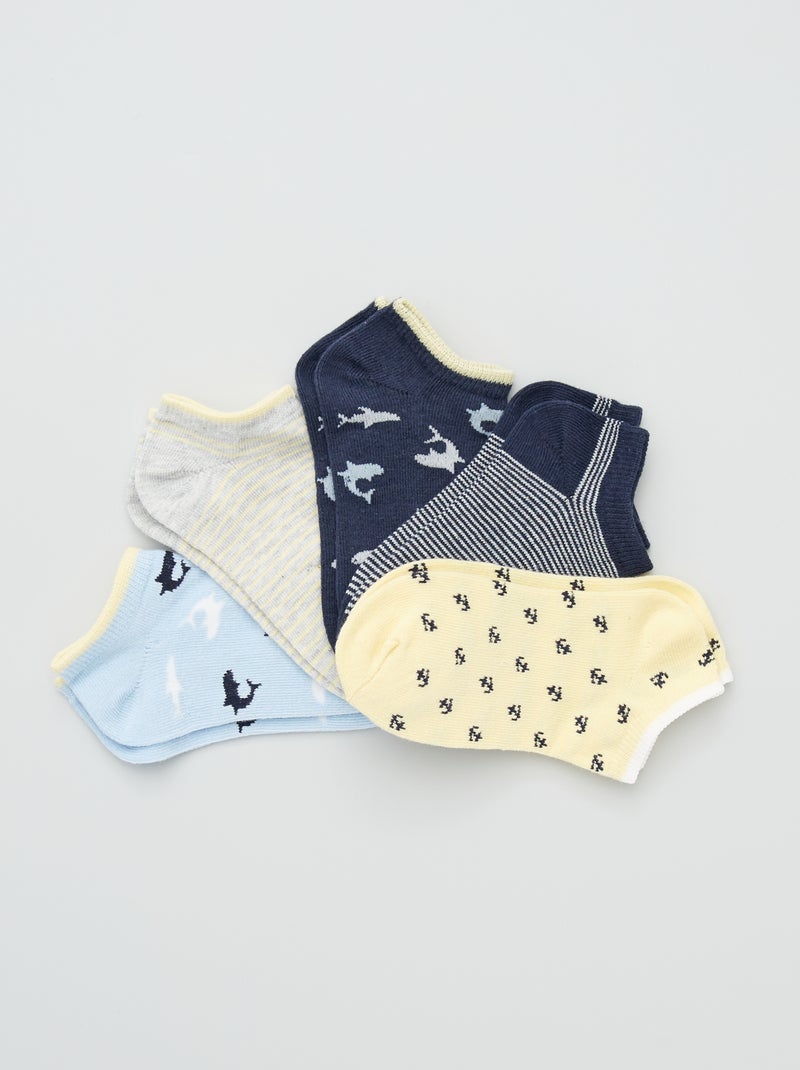 Lot de 5 paires de socquettes fantaisie Jaune/bleu/gris - Kiabi