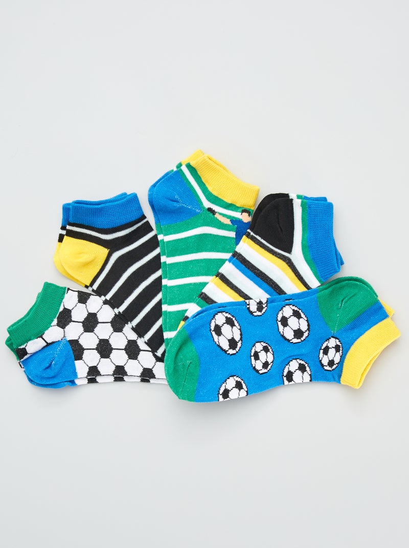 Lot de 5 paires de socquettes fantaisie vert/bleu - Kiabi
