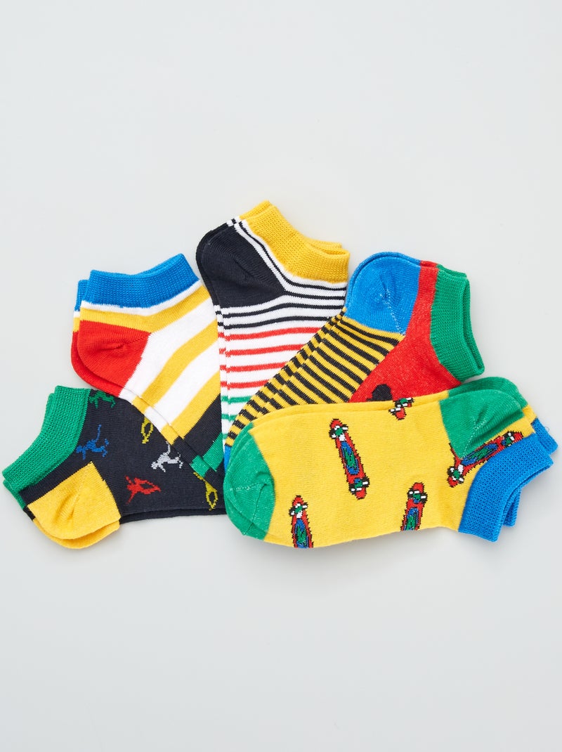 Lot de 5 paires de socquettes Jaune/bleu/vert - Kiabi
