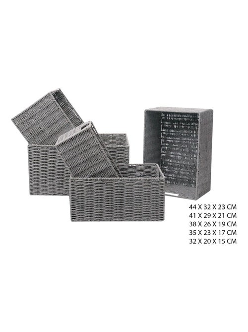 Lot de 5 paniers haut empilables en Métal et papier - Kiabi