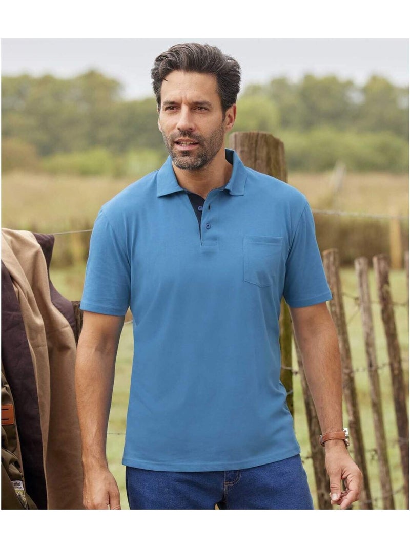 Lot de 5 Polos Jersey Casual  - ATLAS FOR MEN Bleu Kaki Blanc - Kiabi