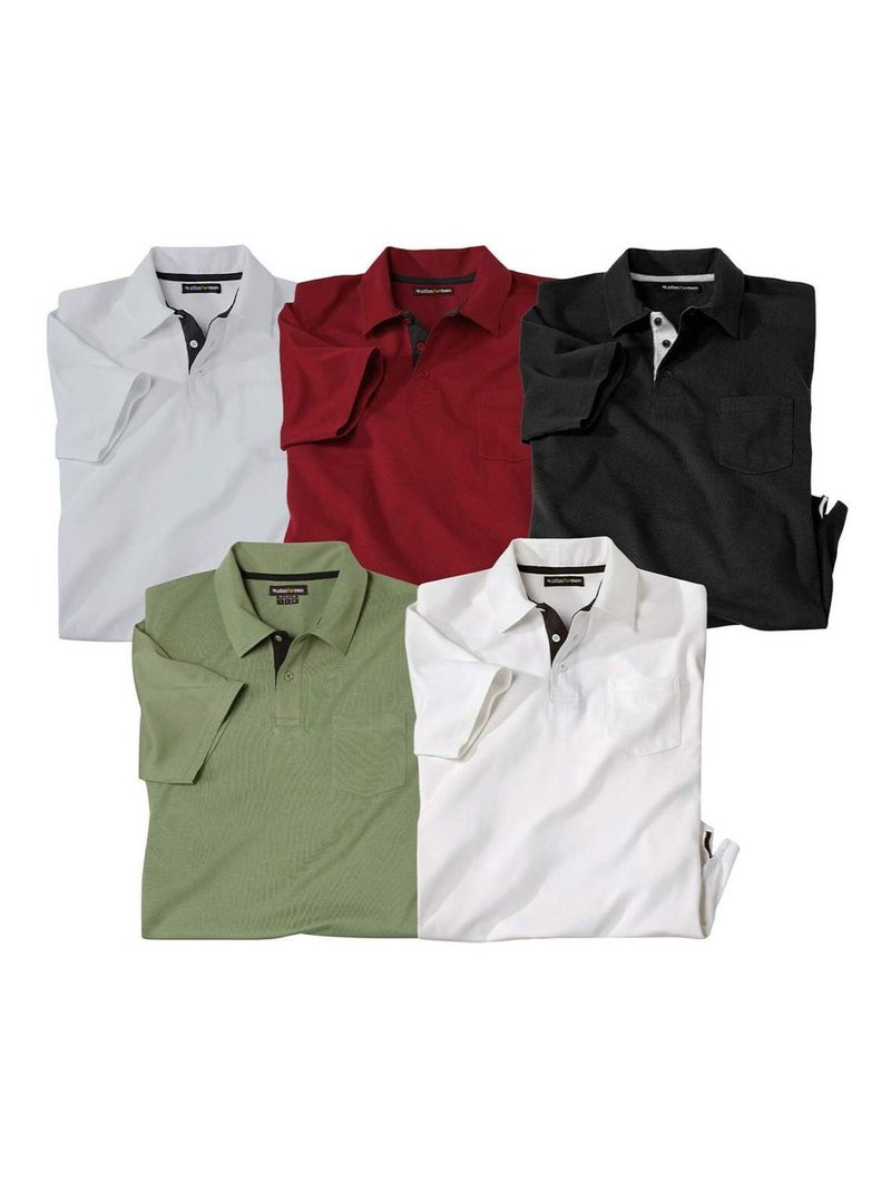 Lot de 5 Polos SportWear  - ATLAS FOR MEN Blanc Bordeaux Noir - Kiabi