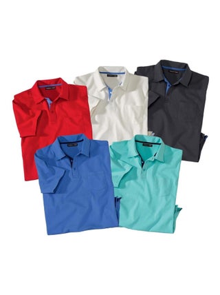 Lot de 5 Polos Unis Fantaisie   - ATLAS FOR MEN