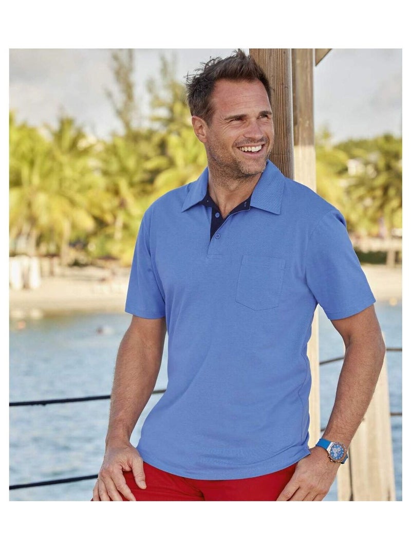 Lot de 5 Polos Unis Fantaisie   - ATLAS FOR MEN Blanc Bleu Bleu - Kiabi