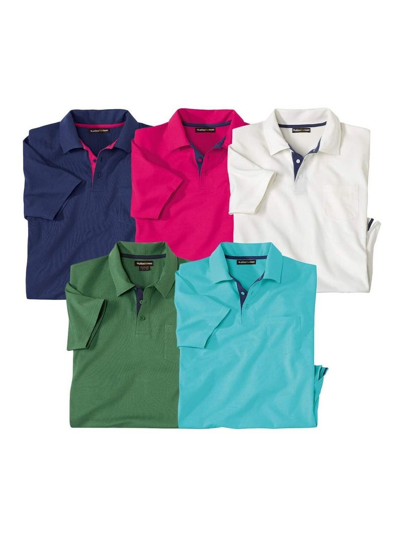 Lot de 5 Polos Unis Summer  - ATLAS FOR MEN Blanc Vert Bleu - Kiabi