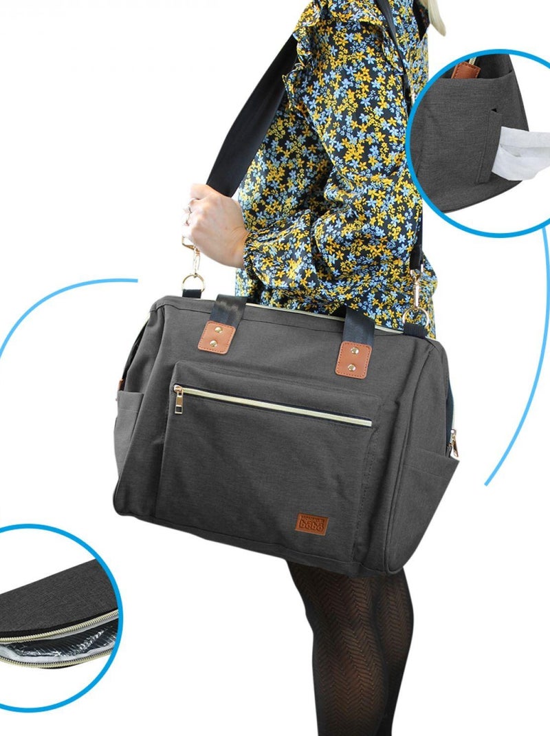 Lot de 5 sacs à langer multifonction pour bébé 12 poches avec trousse isotherme - Monsieur Bébé gris anthracite - Kiabi