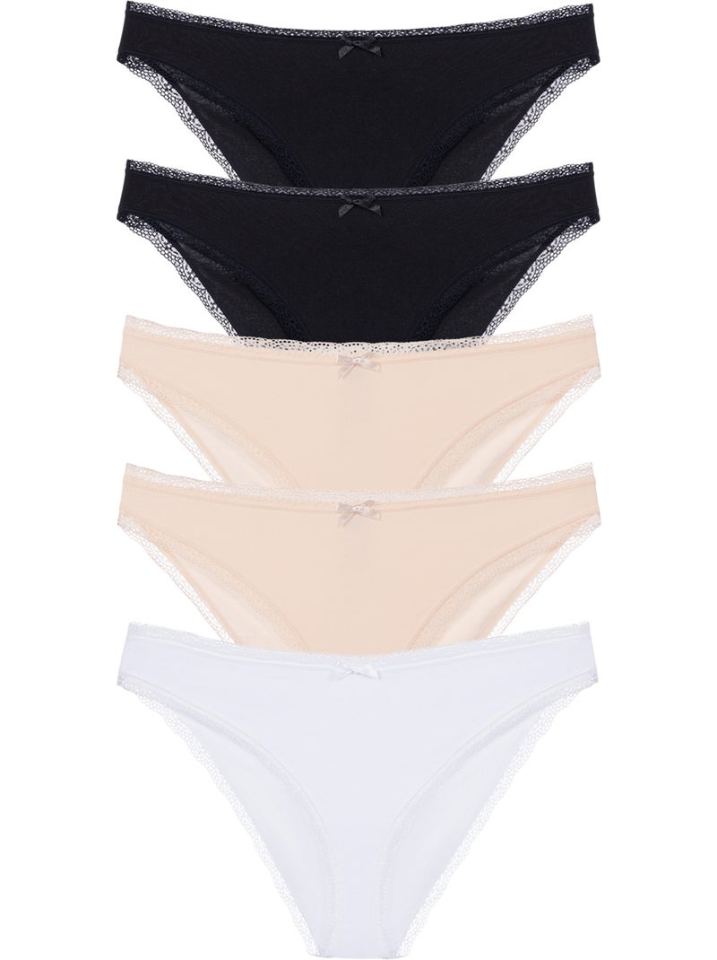 Lot de 5 slips cotons brésiliens essentiels Dorina Blanc Beige Noir - Kiabi