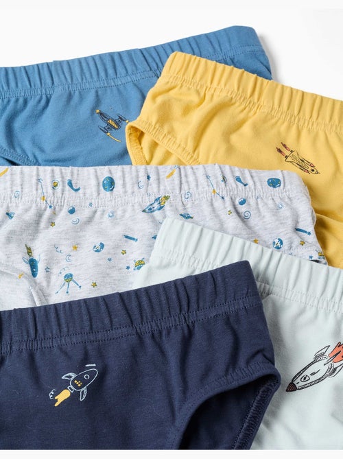 Lot de 5 slips en coton avec imprimés fusée - Kiabi Lot de 5 slips en coton avec imprimés fusée - Kiabi