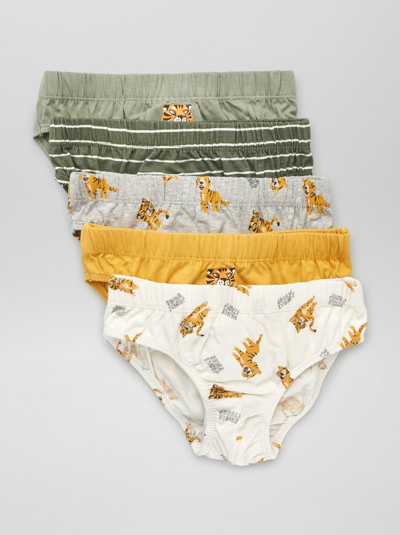 Lot de 5 slips en coton Blanc/jaune/vert - Kiabi