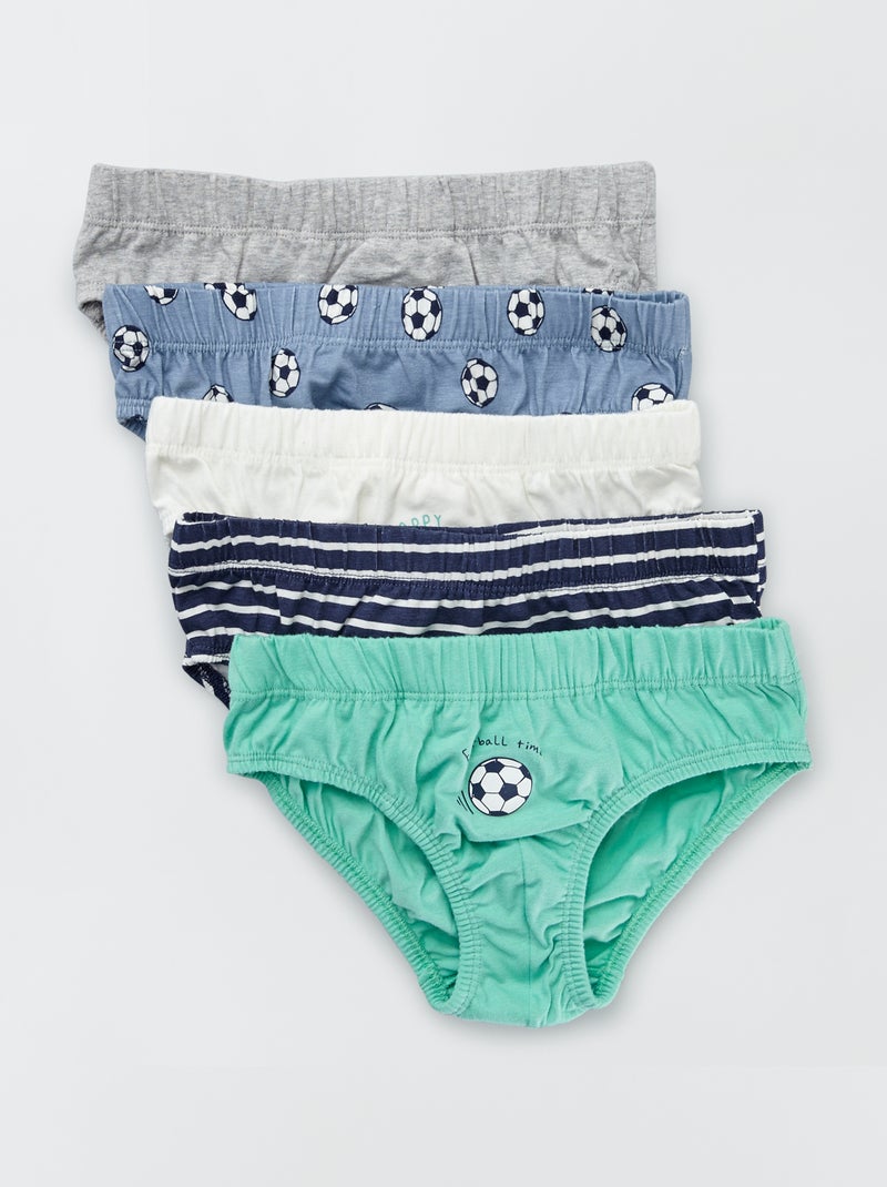 Lot de 5 slips en coton Bleu/vert/gris/blanc - Kiabi