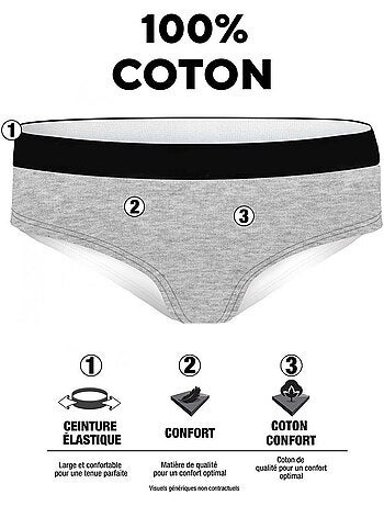 Lot de 5 slips femme en coton uni ceinture fine 2cm class pierre cardin