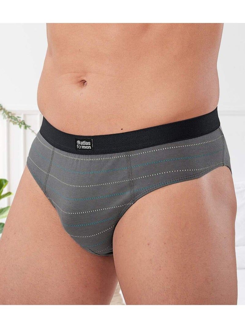 Lot de 5 Slips Jersey Coton Rayés   - ATLAS FOR MEN Bleu Gris Noir - Kiabi