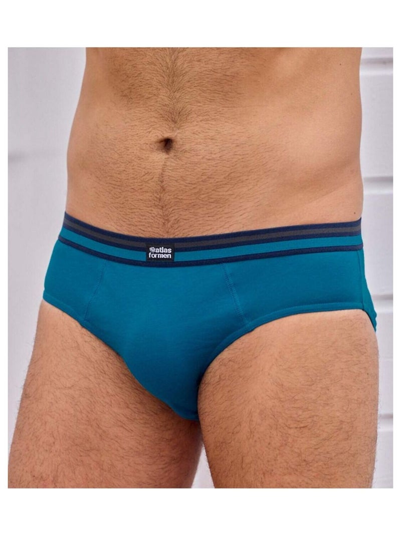 Lot de 5 Slips Stretch Confort  - ATLAS FOR MEN Bleu Vert - Kiabi